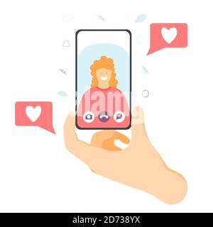The woman on the phone screen, the concept of video call from the phone Stock Vector