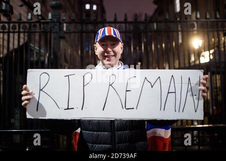 Pro-Brexit supporters gather in Parliament Square, London, as the UK prepared to leave the European Union at 11pm UK time. Picture date: Friday January 31, 2020. Photo credit should read: Matt Crossick/Empics Stock Photo