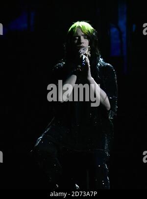 Billie Eilish on stage at the Brit Awards 2020 at the O2 Arena, London