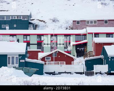 Kangerlussuaq during winter. Kangerlussuaq has the most important hub for airplanes in Greenland. America, North America, Greenland, Denmark Stock Photo