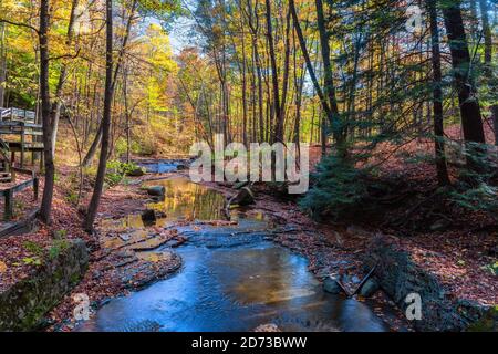 Beautiful Autumn Landscape of Bridal Veil Falls in Cuyahoga Valley National Park, Ohio, USA Stock Photo
