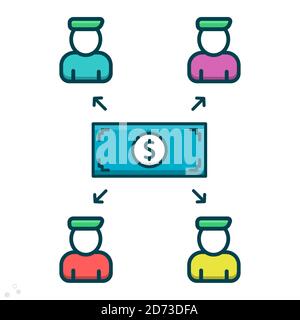 Business investment in people. Salary of four workers vector icon style illustration. New business outline filled symbol icon. EPS 10 Stock Vector