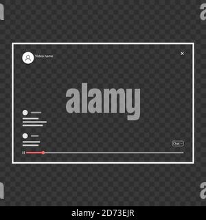 A screenshot of a video playback screen in social networks, with chat, buttons, on a white background. Stock Vector