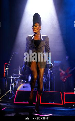 Grace Jones performs on stage at the Roundhouse in north London. Stock Photo