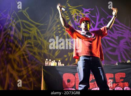 Dizzee Rascal on stage at the Wembley Arena in north London, where he was supporting the Prodigy Stock Photo