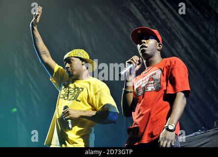 Dizzee Rascal on stage at the Wembley Arena in north London, where he was supporting the Prodigy Stock Photo