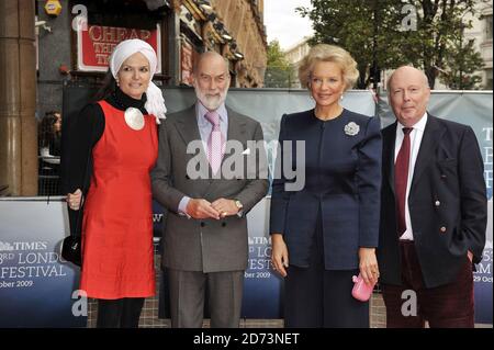 (l-r) Emma Kitchener, Prince and princess Michael of Kent, and Julian Fellowes arrive at the premiere of From Time to Time, part of the BFI 53rd London Film Festival, held at the Vue cinema in Leicester Square.  Stock Photo