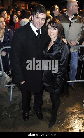 Lisa Scott-Lee and husband Johnny Shentall arrive for the Stephen Gately Memorial Service, at the Palace Theatre in central London. Stock Photo