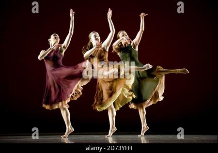 Dancers from the Mark Morris Dance Group perform L'Allegro, Il Penseroso ed Il Moderato at the Coliseum theatre in central London. Stock Photo