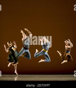 Dancers from the Mark Morris Dance Group perform L'Allegro, Il Penseroso ed Il Moderato at the Coliseum theatre in central London. Stock Photo