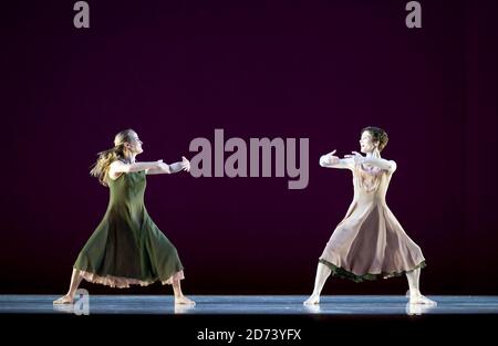 Dancers from the Mark Morris Dance Group perform L'Allegro, Il Penseroso ed Il Moderato at the Coliseum theatre in central London. Stock Photo