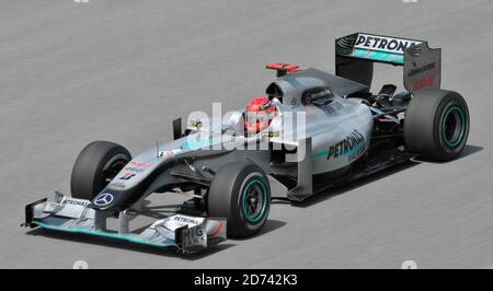 SEPANG, MALAYSIA - APRIL 2 : Mercedes Formula One driver Michael Schumacher of Germany drives during the first practice session at the Sepang F1 circu Stock Photo