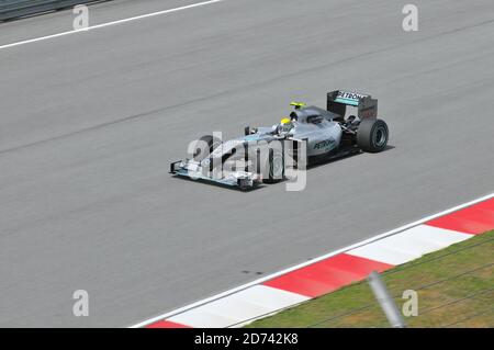 SEPANG, MALAYSIA - APRIL 2 : Mercedes Formula One driver Nico Rosberg of Germany drives during the first practice session at the Sepang F1 circuit Apr Stock Photo