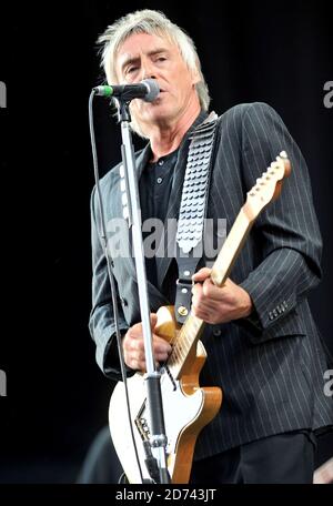 Paul Weller performing on the V Stage during the Virgin Media V Festival, in Hylands Park, Chelmsford, Essex. Stock Photo