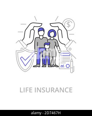 Life insurance flat line illustration in trend style. Complex vector icon and concept Stock Vector