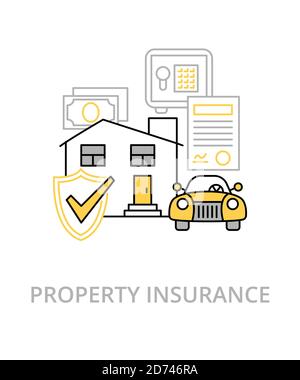Property flat line illustration in trend style. Complex vector icon and concept Stock Vector