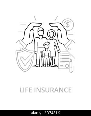 Life insurance flat line illustration in trend style. Complex vector icon and concept Stock Vector