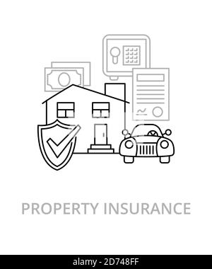 Property flat line illustration in trend style. Complex vector icon and concept Stock Vector