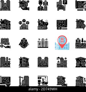 Real estate black glyph icons set on white space Stock Vector