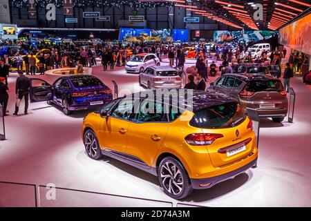 Visitors and cars overview of the 89th Geneva International Motor Show. Geneva, Switzerland - March 6, 2019. Stock Photo