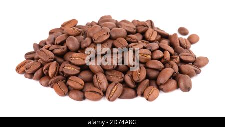 Coffee beans isolated on white background. Roasted arabica coffee beans. Stock Photo
