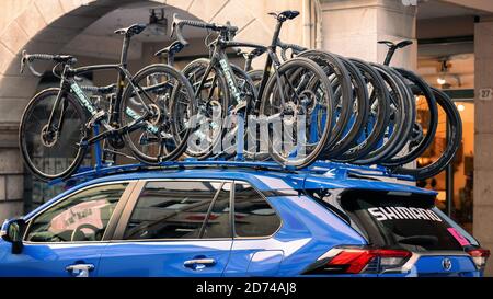 'Giro d'Italia' 2020Udine's leg. Technical assistance car transporting spare race bicycles. Stock Photo