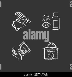 Emergency medical kit chalk white icons set on black background Stock Vector