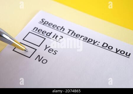 One person is answering question about speech therapy. Stock Photo