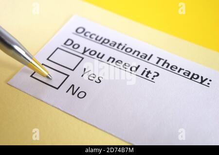 One person is answering question about occupational therapy. Stock Photo