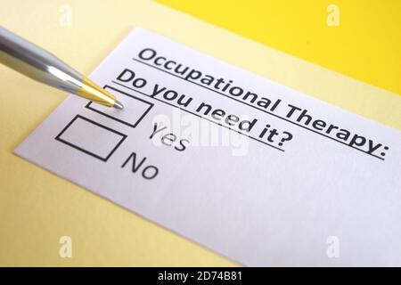 One person is answering question about occupational therapy. Stock Photo