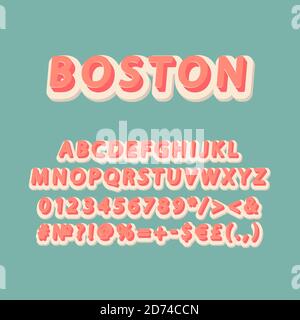 Boston header vintage 3d vector alphabet set Stock Vector