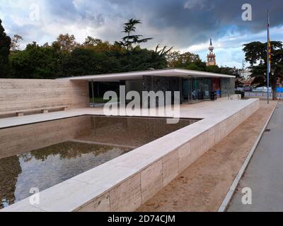 German Pavilion  by architect Ludwig Mies van der Rohe. Exposition 1929. Rebuilt in 1986. Barcelona, Catalonia, Spain. Stock Photo