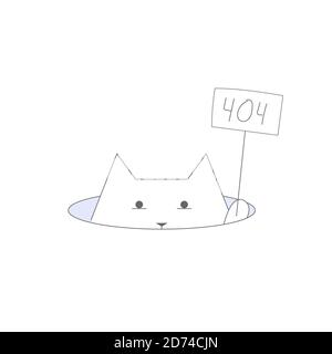 Cat in box. Page or file not found, connection error. Flat outline vector on white. Stock Vector