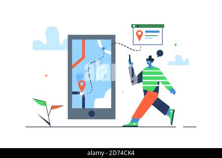 The concept of a guy goes with a mobile phone for nafig Stock Vector