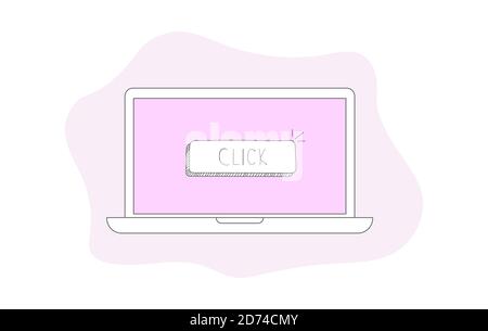 Laptop with button click icon isolated. Notebook screen template. Display on white background. Stock Vector