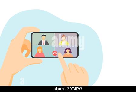 Illustration of video call. Phone in hand. Stock Vector