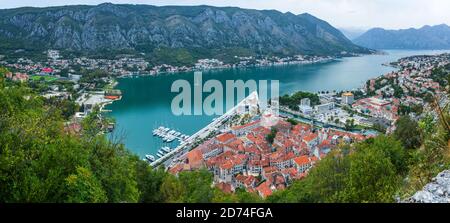 View of the Church of our Lady of Remedy,  located on the 240th metre altitude of the Ladder of Kotor on the way to the St John Fortress. Stock Photo