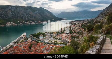 View of the Church of our Lady of Remedy,  located on the 240th metre altitude of the Ladder of Kotor on the way to the St John Fortress. Stock Photo