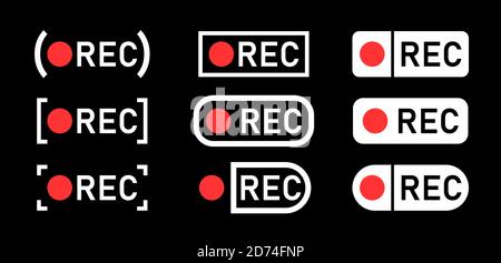 Record sign, a set of record signs. On a black background. Stock Vector