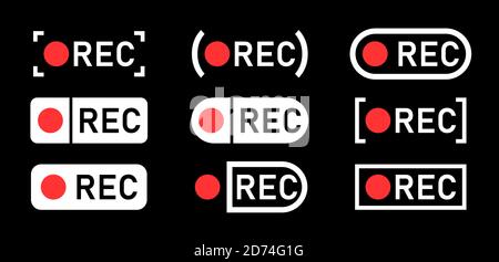 Record sign, a set of record signs. On a black background. Stock Vector