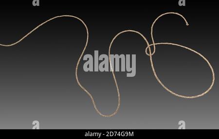 Twisted natural fiber rope with loops and curves isolated on dark gradient background Stock Photo