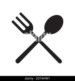 Crossed fork and Spoon simple flat icon. Restaurant sign logo vector illustration isolated Stock Vector