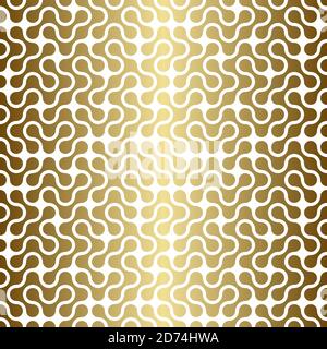 Abstract golden Metaballs path Geometric Seamless luxury Pattern. Gold Metaball Shapes damask background. Thin white line maze wrapping paper fabric Stock Vector