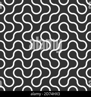 Abstract Black and White Metaballs path Geometric Seamless Pattern. Dark gray Metaball Shapes background. Thin white line maze wrapping paper Stock Vector