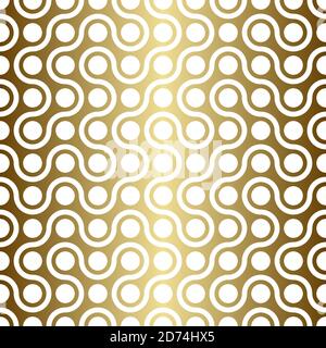 Abstract golden Metaballs path Geometric Seamless luxury Pattern. Gold Metaball Shapes damask background. Thin white line maze wrapping paper fabric Stock Vector