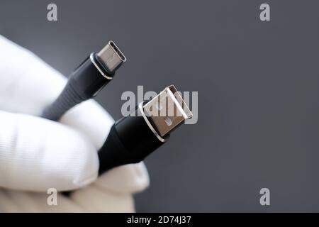 USB cable from USB to USB 3.1 type C. abstract gray background for ad design Stock Photo