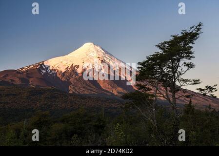 Sunset at Osorno Volcano, Vicente Perez Rosales National Park, Chilean Lake District, Chile Stock Photo