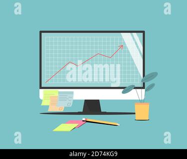 Statistics of business development on the computer screen Stock Vector