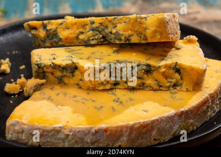Cheese collection, English shropshire blue waxed cheese close up Stock Photo