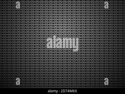 Chain mail medieval black background. Dark metal chain armor texture. Iron rings, silver chainmail vector pattern. Stock Vector